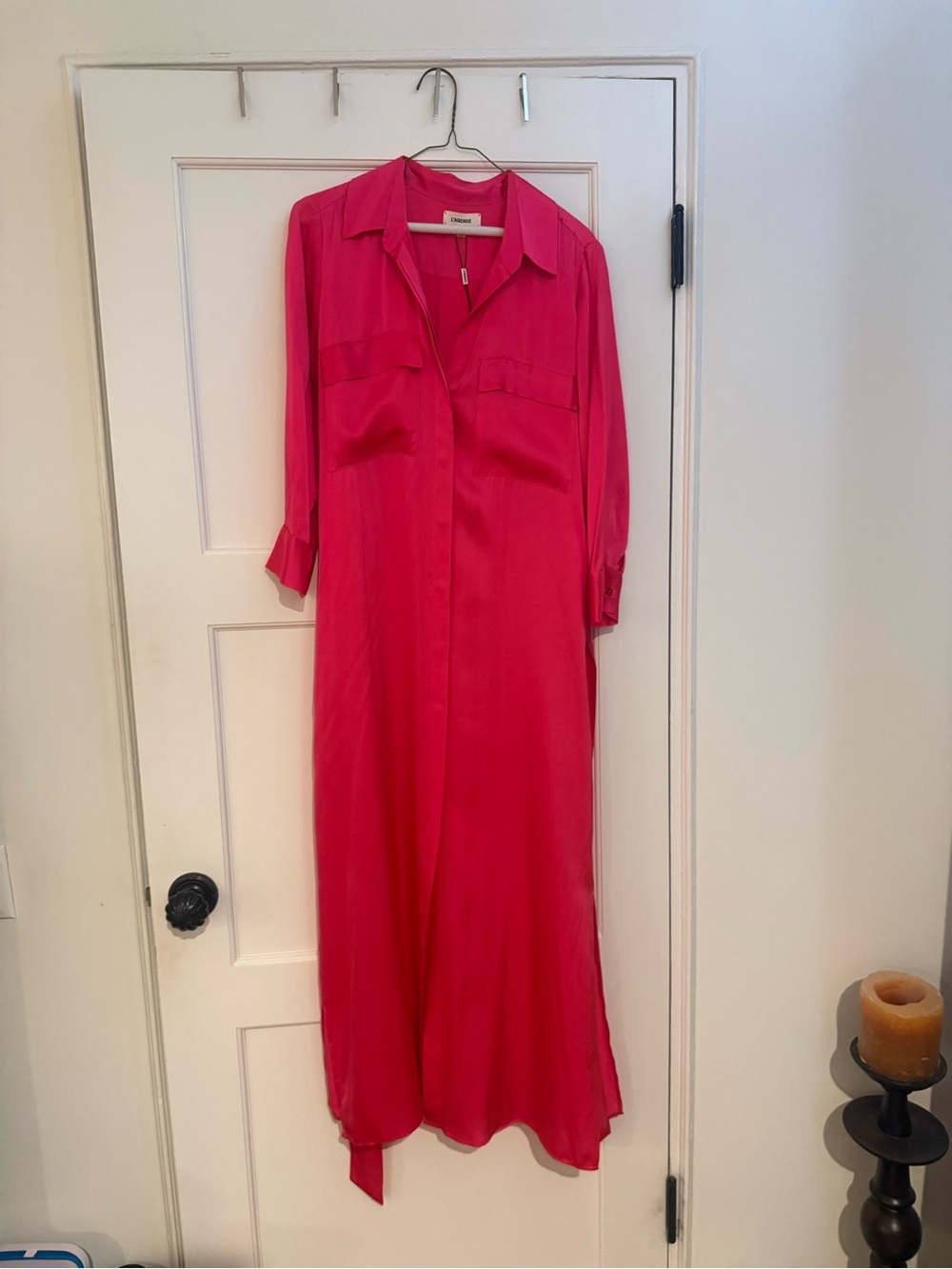 L’Agence chartreuse Long satin Shirt Dress